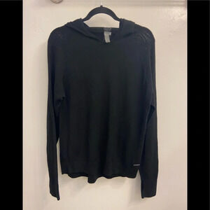 Sweaty Betty Marino Wool Long Sleeve Sweater Black & Glitter Stripe Size Medium